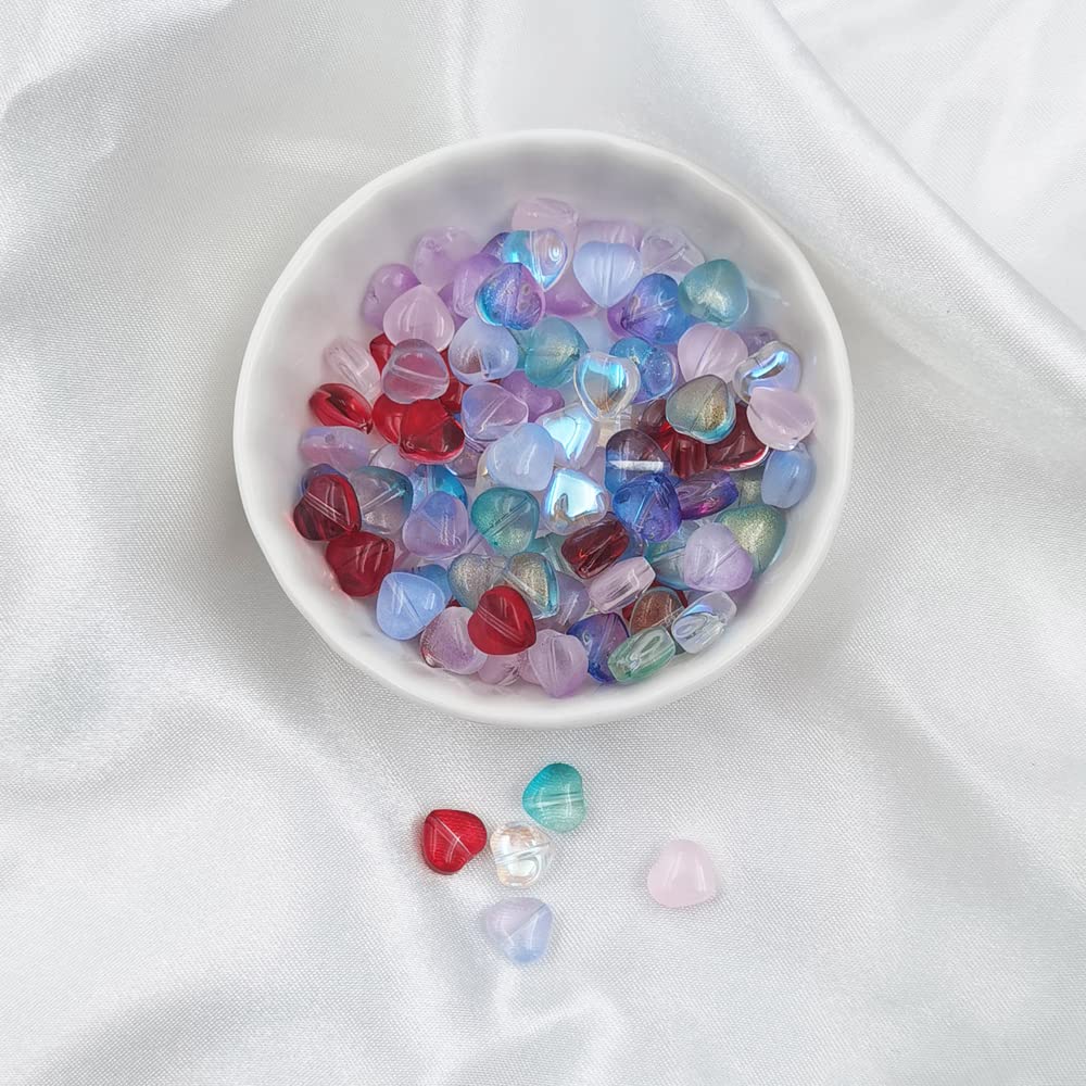 INSPIRELLE 100pcs Heart Crystal Glass Spacer Beads for Jewelry Bracelet Necklace Making, 8mm