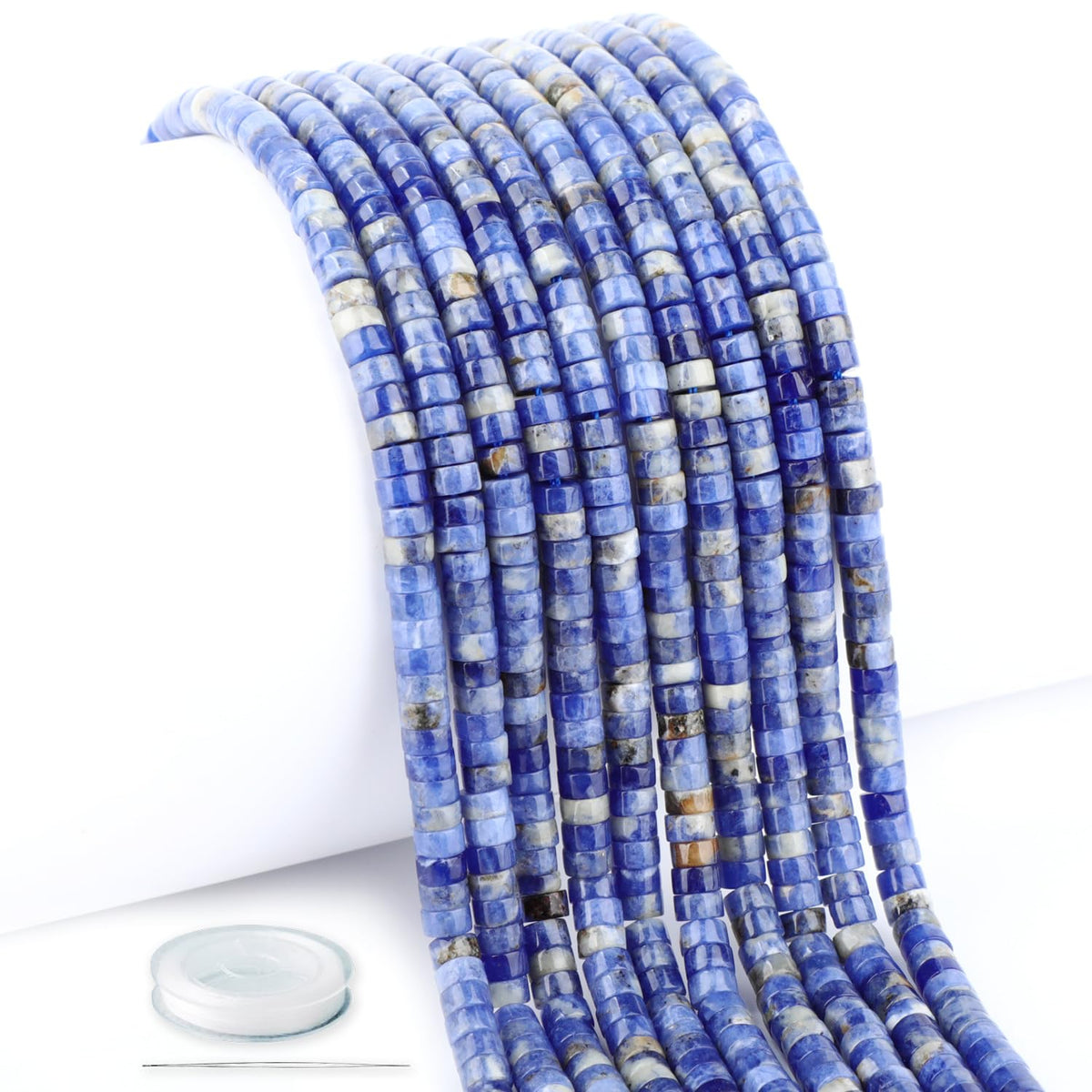 Natural Blue Sodalite Heishi Spacer Beads Loose Semi Precious Flat Round Gemstone Disc Shape Stone for Beading Jewelry Making 4x2mm 15.5"