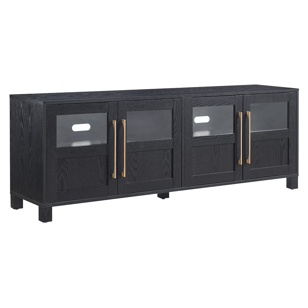 Henn&Hart TV Stand for TVs up to 75" with 2 Glass and Wood Split Panel Display Cabinets for Living Room, Family Room, or Office, Natural Black