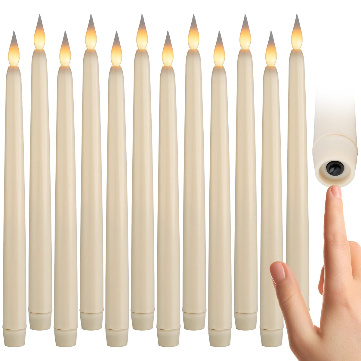 WYZworks 36 Pack, 11" LED Flameless Ivory Taper Flickering Candles Lights, Clickable On/Off Button, Battery Operated Electric Long Tall Candlesticks for Holiday Christmas Candelabra Wedding Window