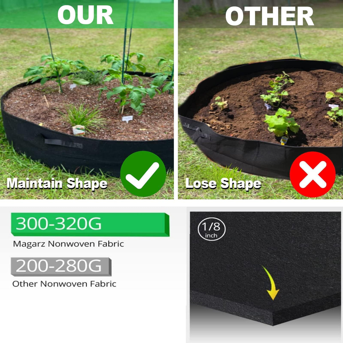 ZtohPyo 2-Pack 15 Gallon Grow Bags,Round Fabric Raised Garden Beds with 2 Handles,Durable Garden Planter Cloth Pots Container to Grow Vegetables for Outdoor Plants