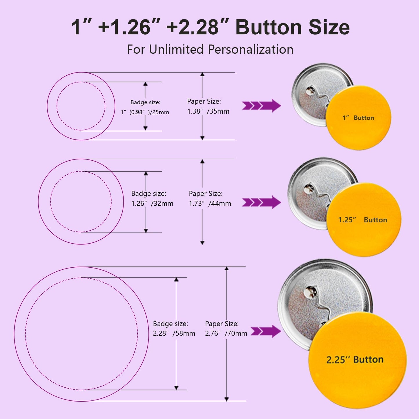 YiiYiiGO 200 Sets 58mm/2.28inch Button Maker Supplies, (Approx.2.25 inch) Round Badge Blank Pins, Includs Metal Shells, Metal Back Cover, Blank Paper and Transparent Film for Pin Maker Button Press