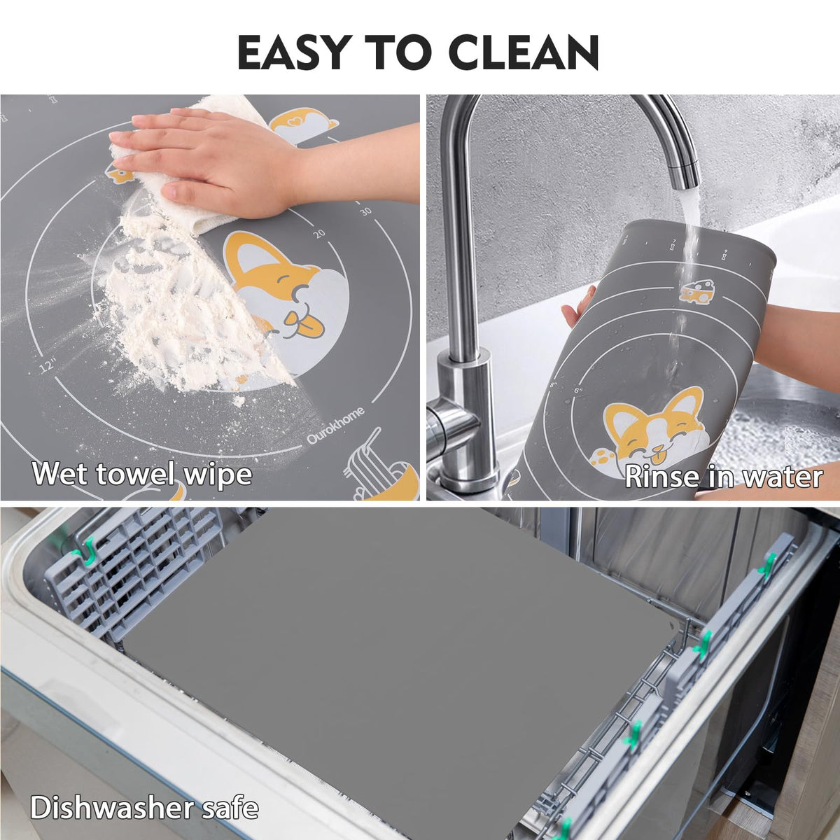 Ourokhome Silicone Baking Mat Sheet and Pastry Dough Cutter, 0.5 Inch Thick 32" X 24" BPA free Silicone Rolling Mat, Non-Stick and Anti-Slip, Dishwasher Safe (Gray)