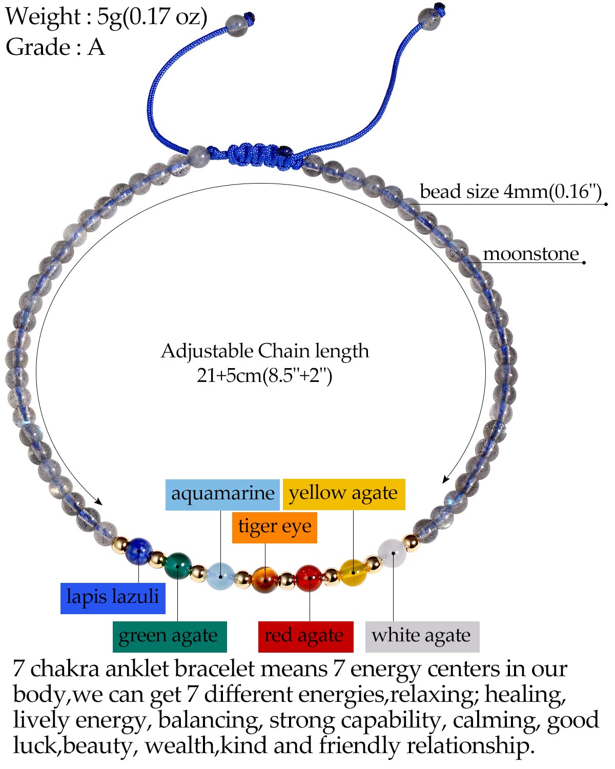 Jewever 7 Chakra Ankle Bracelets for Women Beach Foot Healing Crystals Lava Rock Essential Oils Diffuser Worry Stone Energy Balancing Meditation Yoga Gifts (Moonstone)