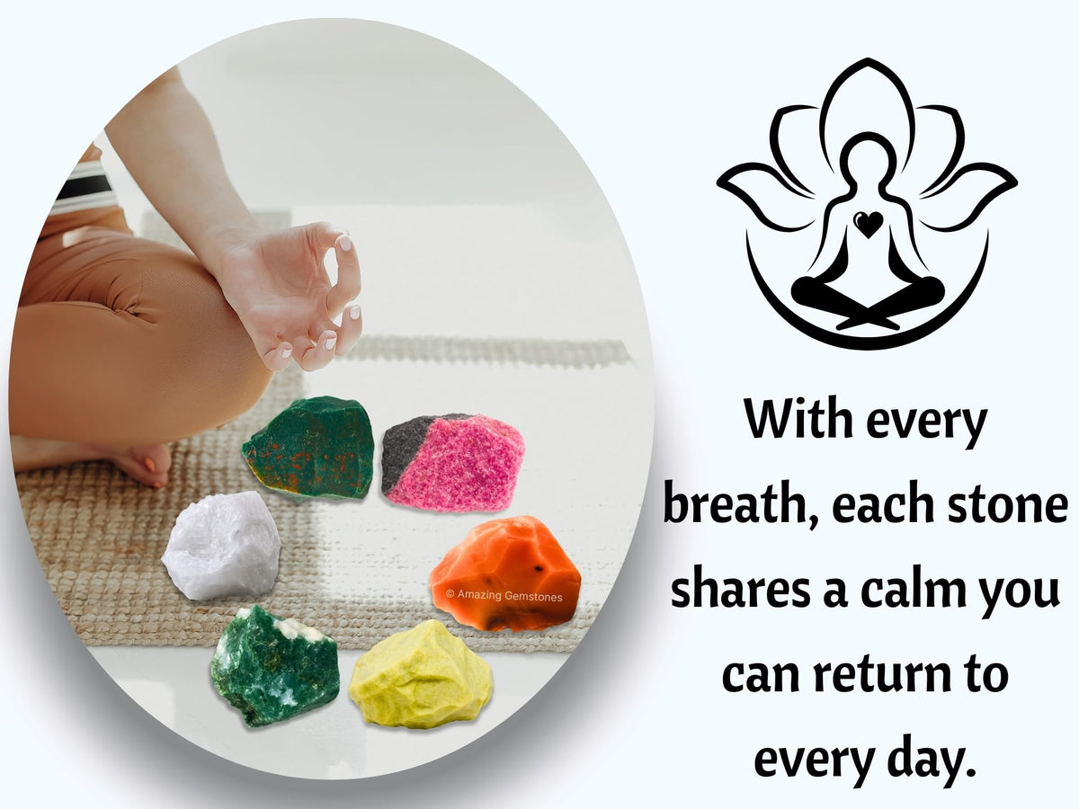 Amazing Gemstone Crystal for Immunity Manifestation, Set of 6 Blood Stone, Rhodonite, Serpentine, Snow Quartz, Carnelian and Moss Agate Healing Crystals and Stones