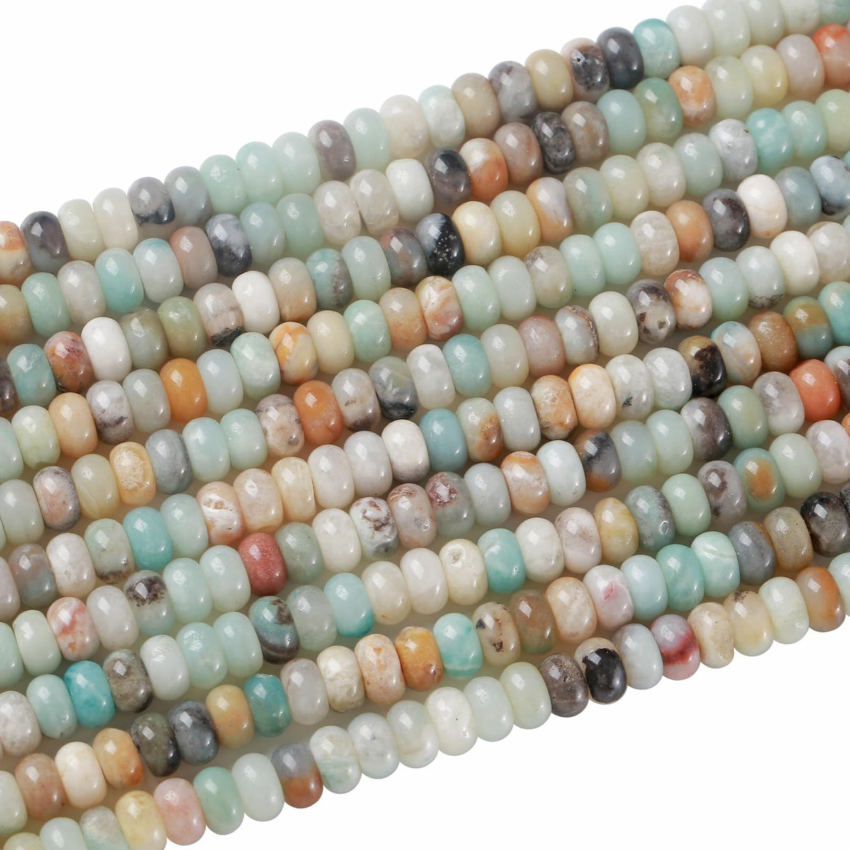 76pcs 5x8mm Natural Stone Flower Amazonite Rondelle Spacer Loose Beads Abacus Disk Stone Round Loose Gemstone Beads for Jewelry Making DIY Bracelet Necklace