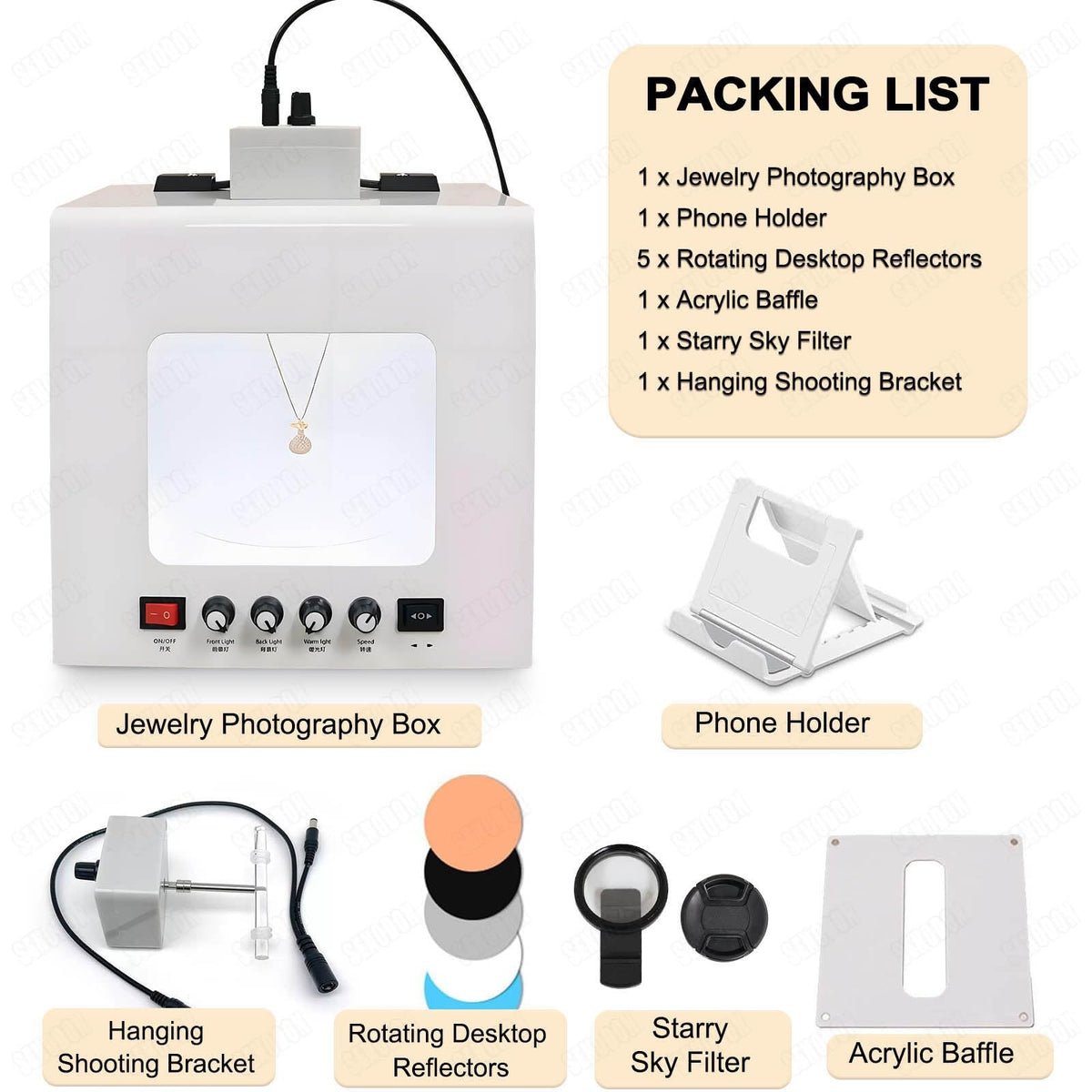 Professional Jewelry Photography Light Box Kit with 360°Dimmable Rotating Turntable, Gold Silver Softbox Photo Studio, Stunning Images, Support Jewelry Hanging or Placing, CRI>92%(Tv30)