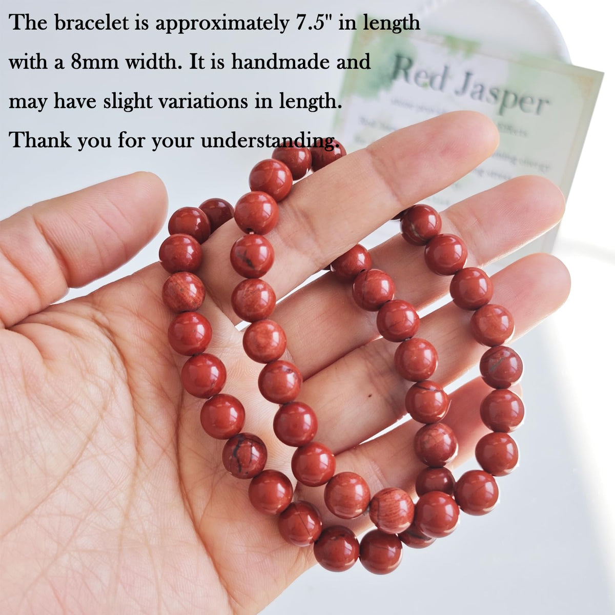 Handmade Natural Gemstone Elastic Bracelet - Healing Crystal Beads Jewelry, Unisex (Red Jasper, 8mm)