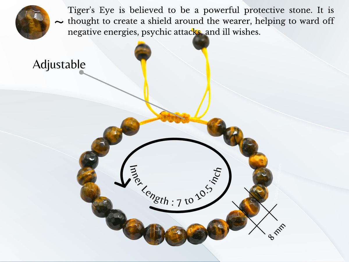 Amazing Gemstone Tiger Eye Bracelet for Women - Chakra Mens Bracelet Protection Crystals and Healing Stones - Blessing Spiritual Meditation Stocking (Faceted Beaded Bracelet, Adjustable)