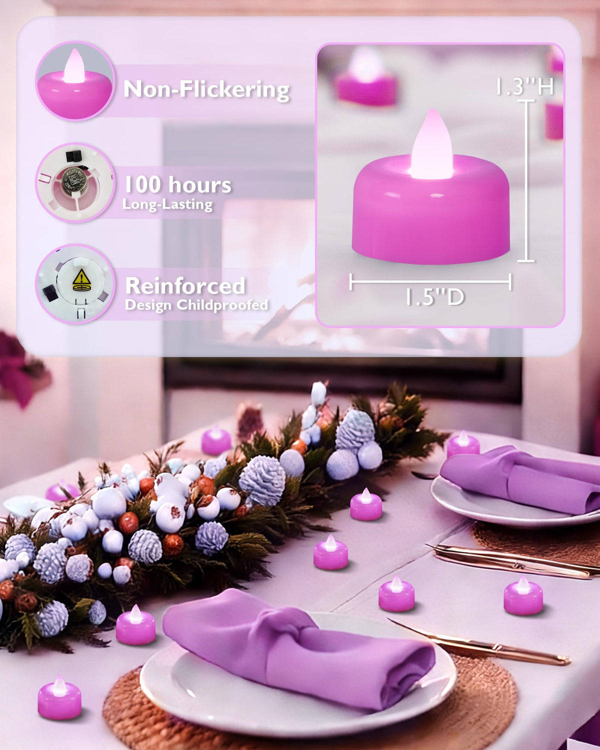 Amagic 24 Pack Light Purple Flameless LED Tea Lights Candles Battery Operated, Electric Fake Tealight Candles for Easter, Wedding, Table Centerpiece, Party, Anniversary, Proposal, Christmas, Birthday