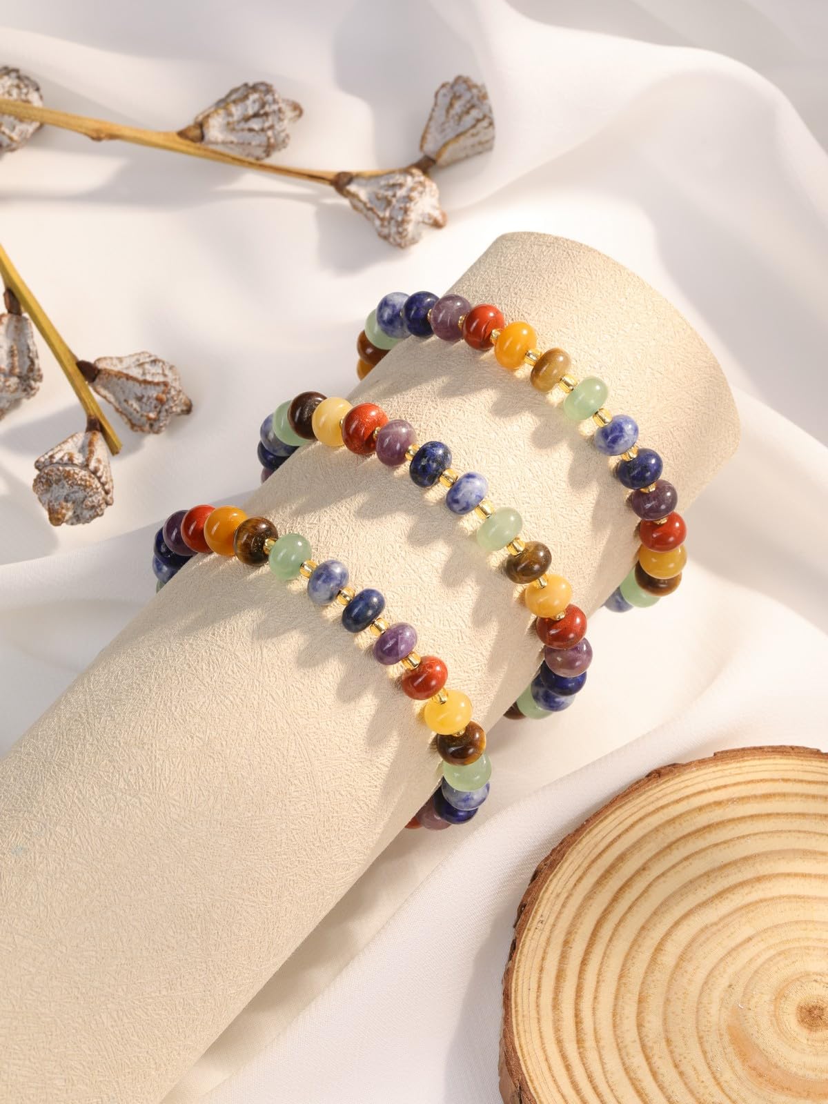 Jovivi 7 Chakra Gemstone Beaded Bracelets for Women Colorful Natural Healing Crystals Stone Bead Bracelet Adjustable Macrame Handmade Surfer Beach Summer Jewelry Gifts