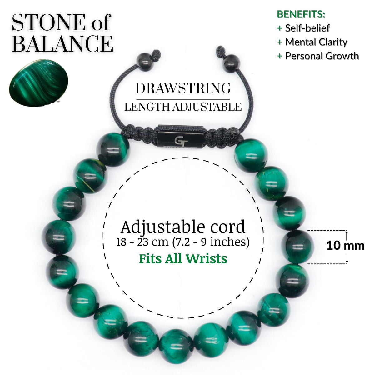 2 PIECE SET - Men's Beaded Bracelet And Flatbead Bracelet | Gift for Men | One Size Fits All | Used for Its Grounding Effects | 100% Natural | Adjustable Bracelet for Men with Gemstones (Green)