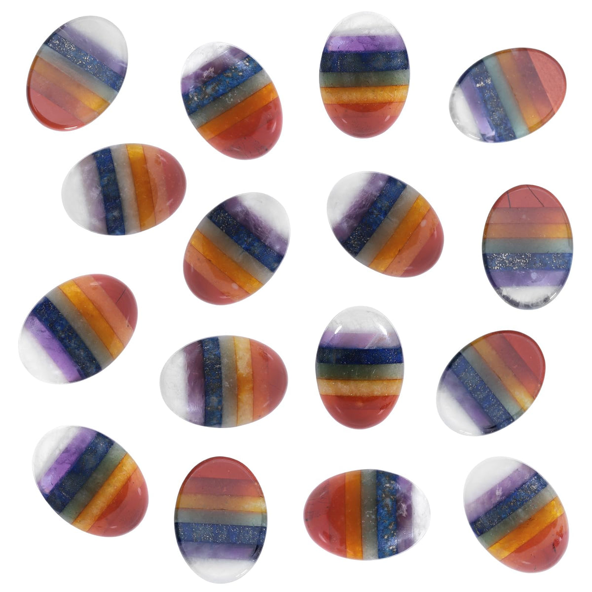 Nupuyai Pack of 5 Oval 7 Chakra Cabochons for Jewelry Making, Stone Cabochons Flatback DIY Art Project Jewelry Making Supplies, 18x25mm