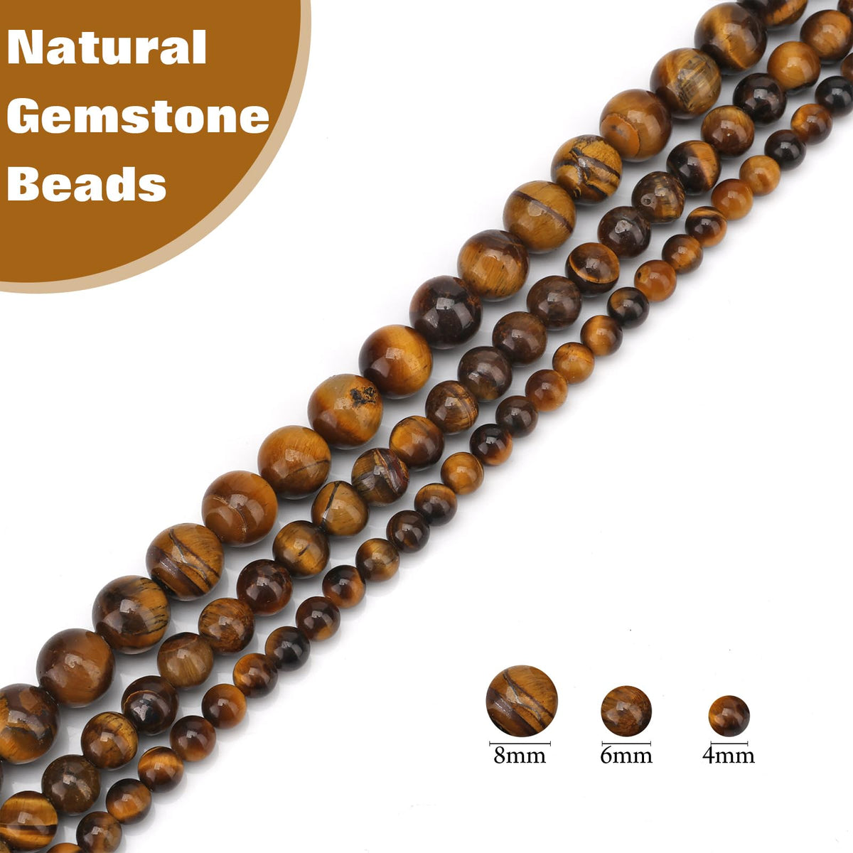 Vinswet 90pcs 4mm Tiger Eye Natural Stone Beads Round Genuine Real Stone Beading Loose Gemstones DIY Smooth Bead for Bracelet Necklace Earrings Jewelry Making