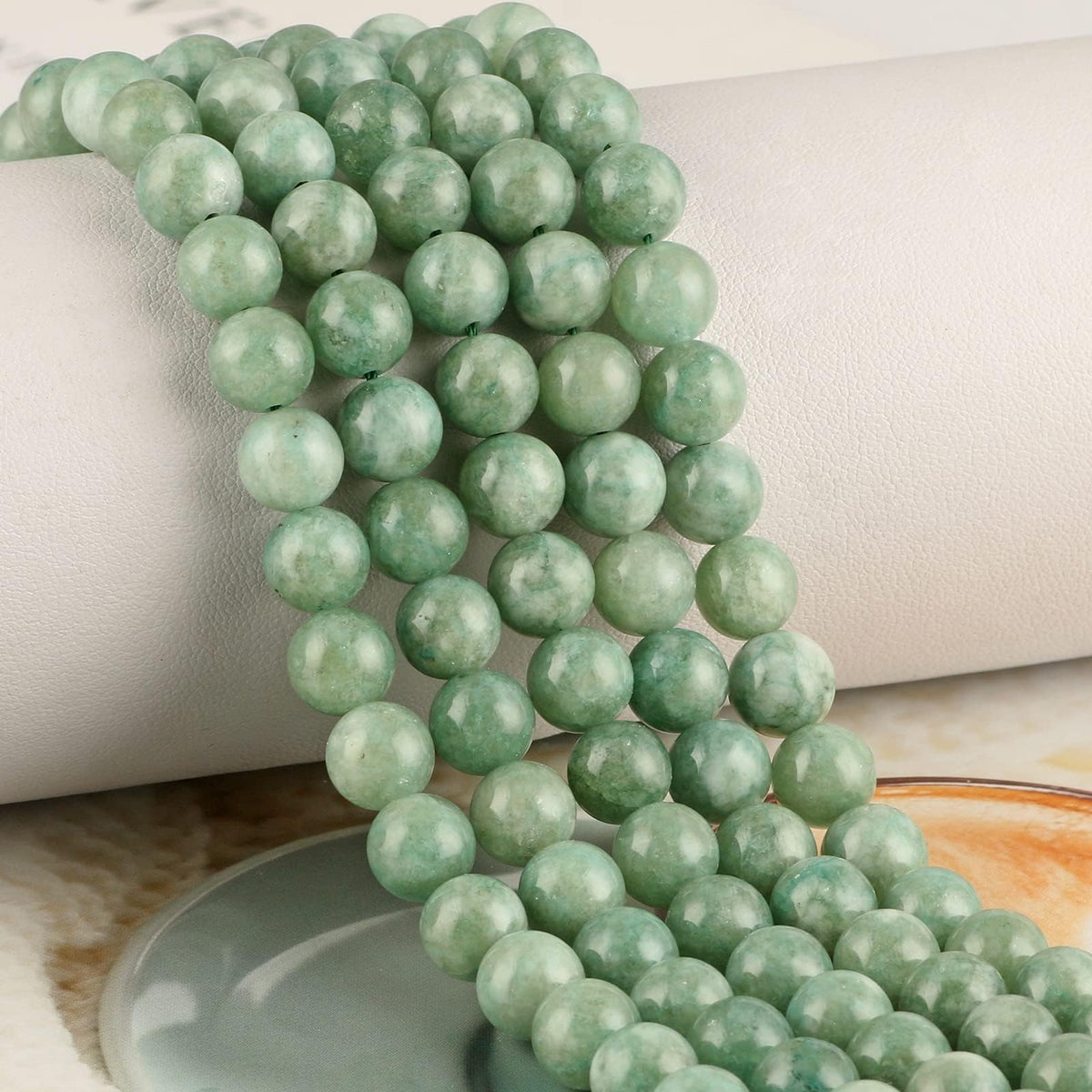 NITOPUPU 100Pcs 10mm Natural Smooth Burmese Jade Beads Round Loose Gemstone Stone Beads for Jewerly Making with Crystal Stretch Cord