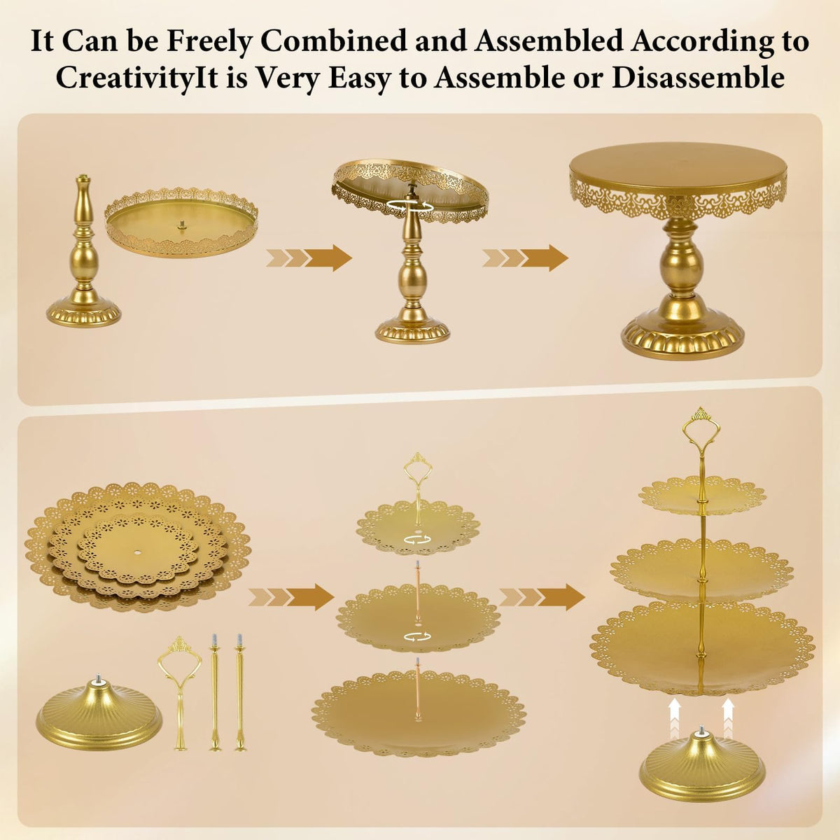 Jaevorite 12 Set of Gold Cake Stand, Metal Gold Cupcake Stand and Bases para Postres de Mesa, Elegant Gold Dessert Stands for Party and Wedding, Easy to Clean Desert Table Display Set