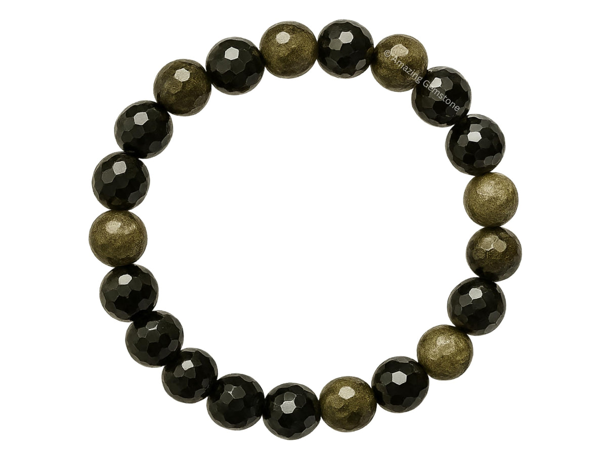 Amazing Gemstone Golden Sheen Obsidian Bracelet for Women - Chakra Mens Bracelet Protection Crystals and Healing Stones - Blessing Bracelet Spiritual Meditation Gift Christmas Stocking