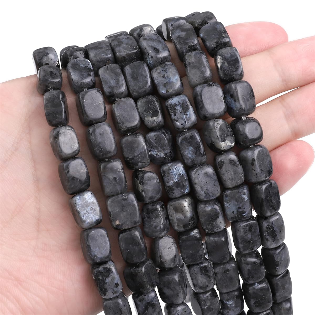 BEADIA Natural Black Spectrolite Cuboid Stone Loose Semi Gemstone Beads for Jewelry Making 8mmx12mm 38cm/Strand