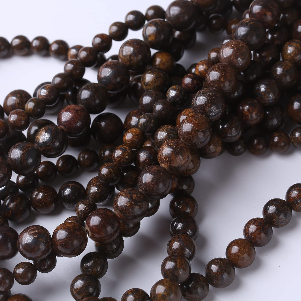 36PCS 10MM Natural Bronze Stone Beads Round Loose Stone Beads for Jewelry Making DIY Energy Stone Healing Power Bracelet 15"