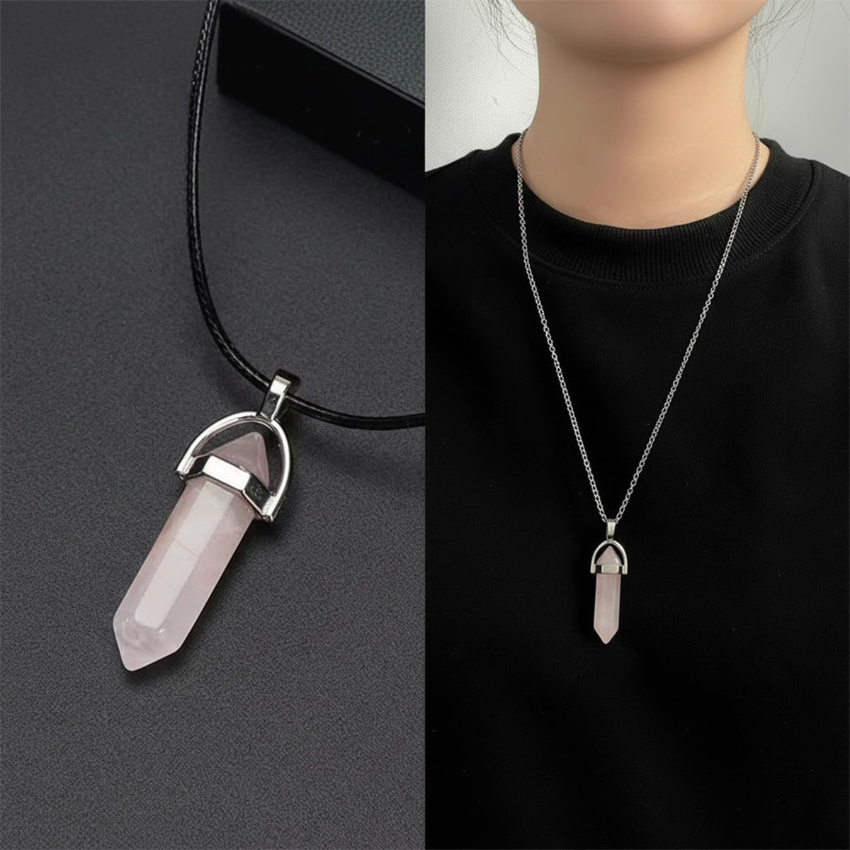 7 Chakra Natural Spiritual Crystal Gemstone Bracelet & Pink Crystal Healing Pendant，for Yoga Meditation, Anxiety Relief Positive Energy, Spiritual Relaxing Gift for Women Mom Birthday Mothers Day Gifts