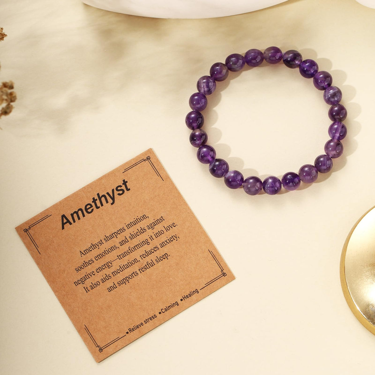 Kenailw Amethyst Beaded Bracelet for Women, Natural Purple Crystal Bracelet Healing Anxiety Protection Birthday Jewelry Gifts for Her Daughter Mom Best Friend Bestie