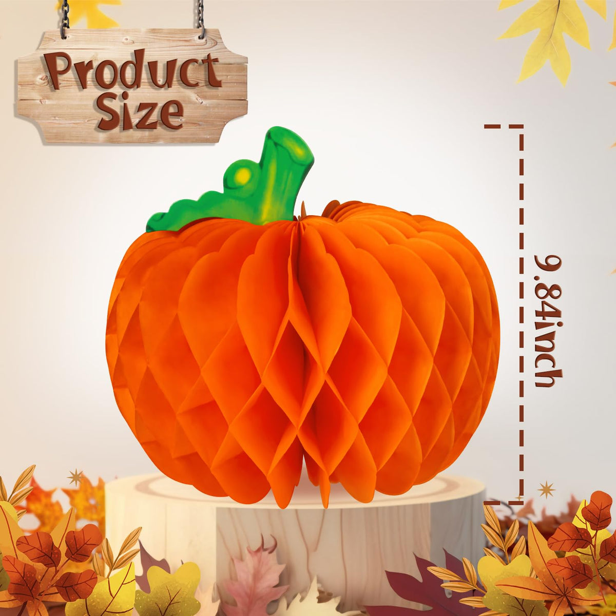 12 Pcs Pumpkin Centerpieces for Tables, 10 Inch Thanksgiving 3D Honeycomb Tissue Balls Fall Paper Hanging Pumpkin Decorations for Halloween Thanksgiving Harvest Party Decor