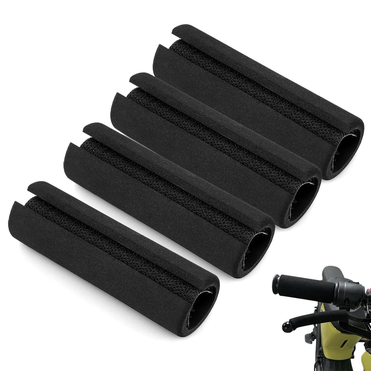 4 Pcs Handle Grips Set,with Hook and Loop Straps Foam Tubing Grips Shock Absorption Foam Handles Covers Handle Covers for Fitness Home Lawn Bicycle Motorbike H-andlebar Replacement(Color:Black)