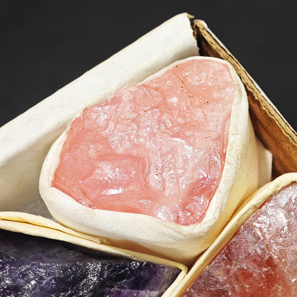 9 PCS Healing Crystals Raw Stones Set Natural Rock Minerals Specimens Collection Natural Amethyst White Crystal Fluorite Rose Quartz Assorted Gemstones Raw Energy Meditation(Crystal Rough Stone Set)