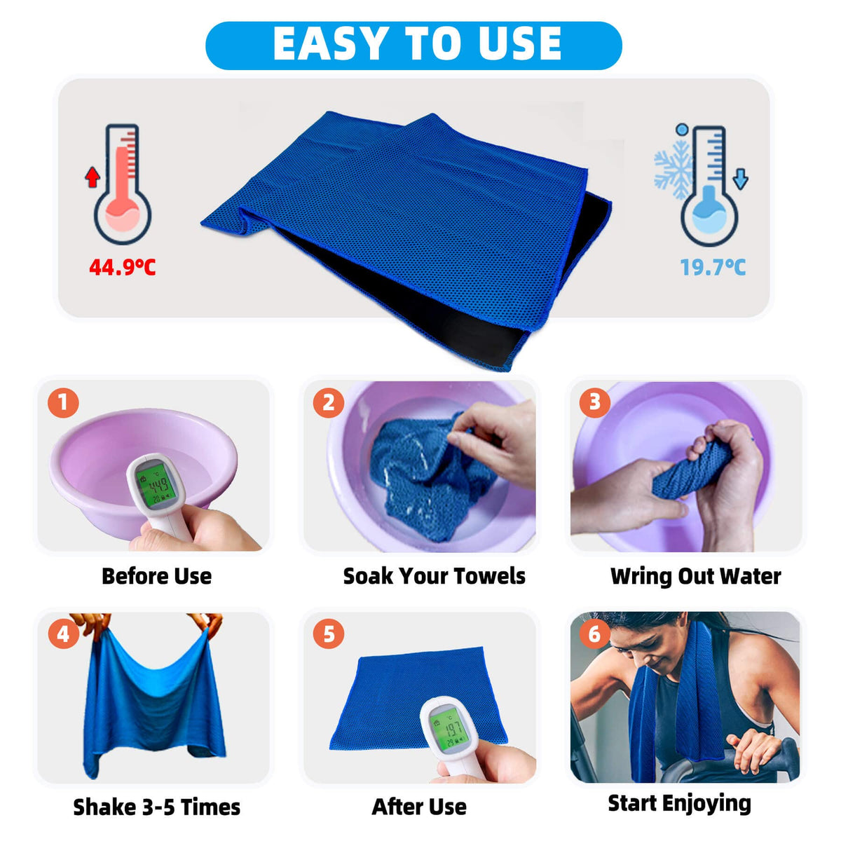 AWOWZ 10 Pack Cooling Towels, Soft Breathable Sweat Ice Towel for Sports, Yoga, Gym, Golf, Camping, Running, Fitness, Workout & More Activities