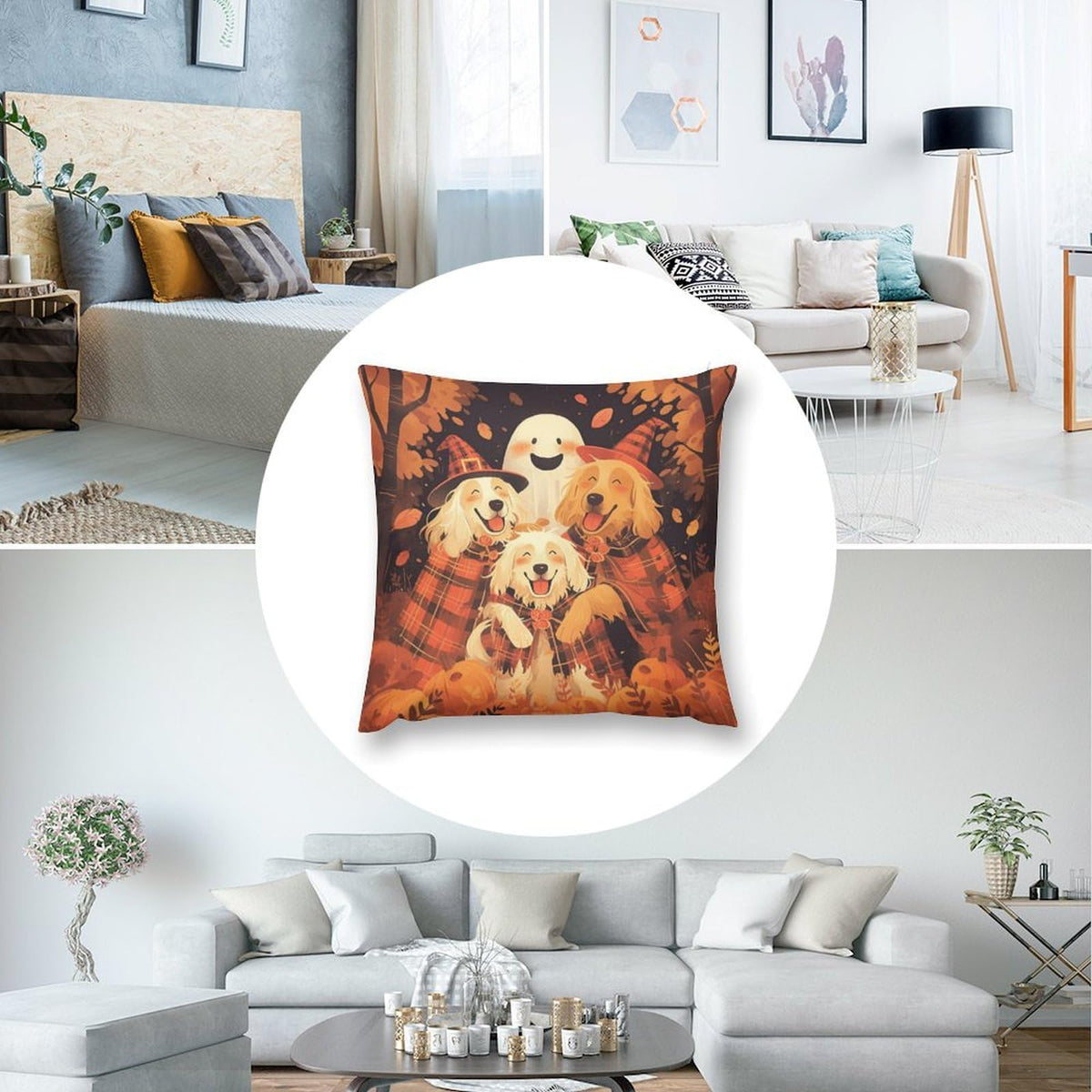 Joyidec Pack of 4 Fall Fall Leaves Dog Halloween Decorative Throw Pillow Covers 22 x 22, Soft Square Cushion Case Pillow Cases Set for Farmhouse Home Couch Sofa Decor, Christmas Pillows Decorations