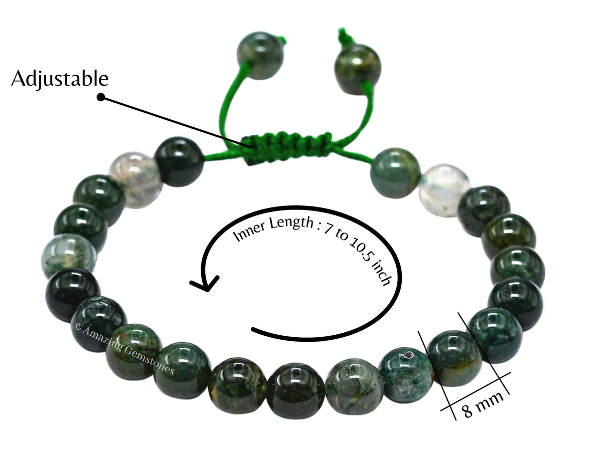 Amazing Gemstone Moss Agate Bracelet for Women Men's Gifts - Protection Healing Crystal Bracelet - 8mm Gemstones Beaded Adjustable Bracelet Pulseras Para Hombres Mujer Stocking Stuffers