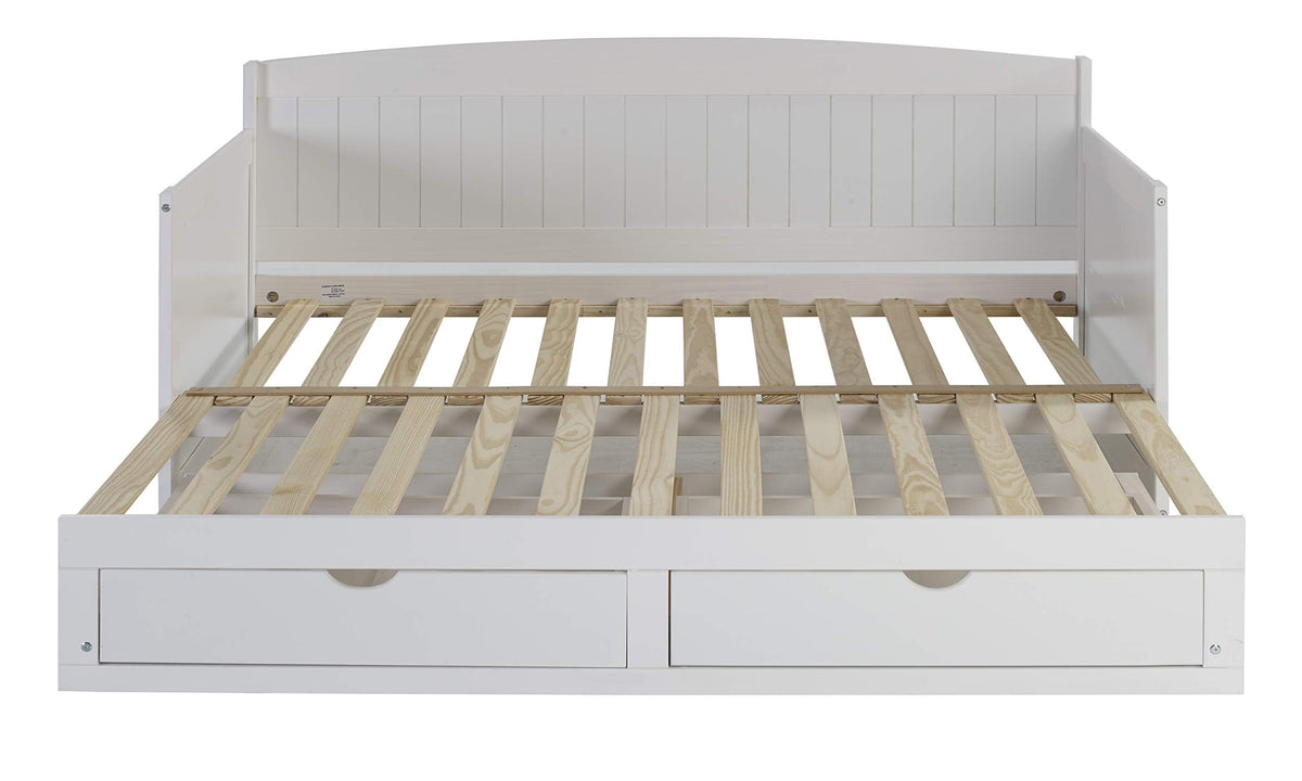 Alaterre Furniture Harmony Twin to King Daybed with Pop Up Trundle Bed - Solid Wood Twin Day Bed with 2 Pull-Out Storage Drawers and 400lb Capacity - For Kids, Guest Room, Living Room (White)