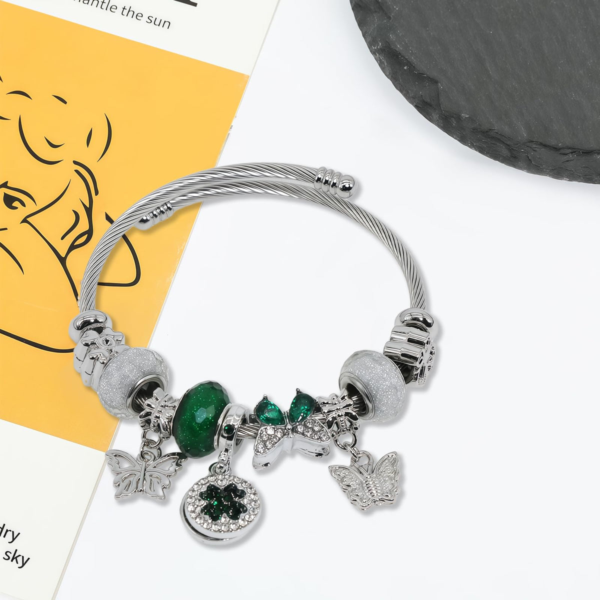QMWKVNC Charm Bracelets for Womens,Exquisite Cute Cartoon Friendship Silver Bracelets Stainless Steel Bangle, Womens Jewelry Suitable for Holiday Gifts and Birthday Gifts