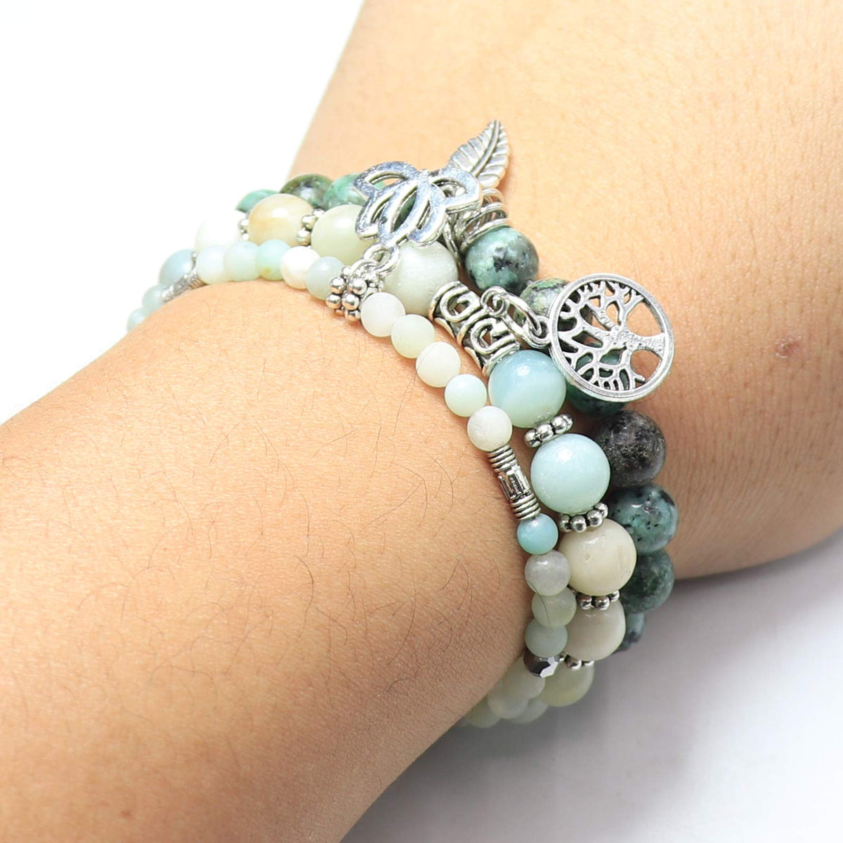 UEUC Tree of Life Yoga Healing Stone Bracelets,Multilayer Lotus Chakra Stone Reiki Bracelet Sets,Anxiety Crystal Natural Stone,for Women Stress Relief