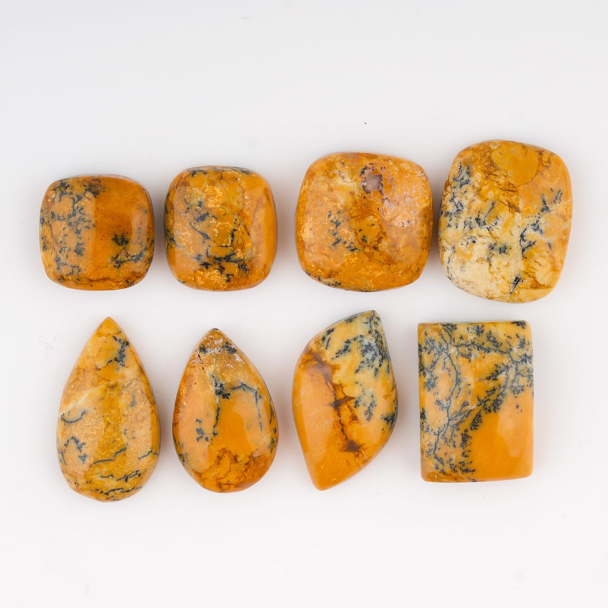 ColouredRocks (100 carats. YELLOW DENDRITE AGATE, Mix Shape, Cabochon Crystals, Loose Gemstone, Wholesale Polished Supply, Jewelry Making, DIY Craft, Gem Collection (8-9pcs.) (15-20mm. free size)