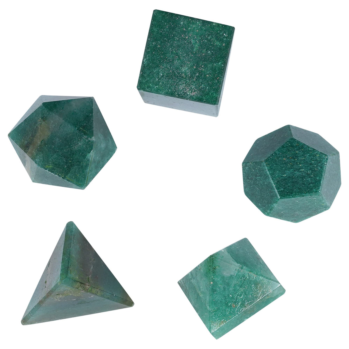 Crocon Green Mica 5Pcs Platonic Solids Crystal Geometry Set, Platonic Solids Sacred Geometric Stones for Meditation Reiki Balancing Healing Chakra Stone Cleansing Spiritual Good Luck (1520 mm)