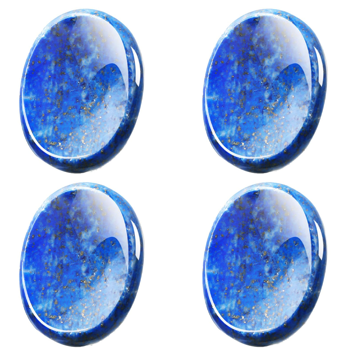 Roowest 4 Pcs Thumb Worry Stone for Anxiety Natural Crystal Healing Stone Chakras Amethyst Tiger Eye Quartz Pocket Hug Gift for Office Stress Meditation(Lapis Lazuli,Oval)