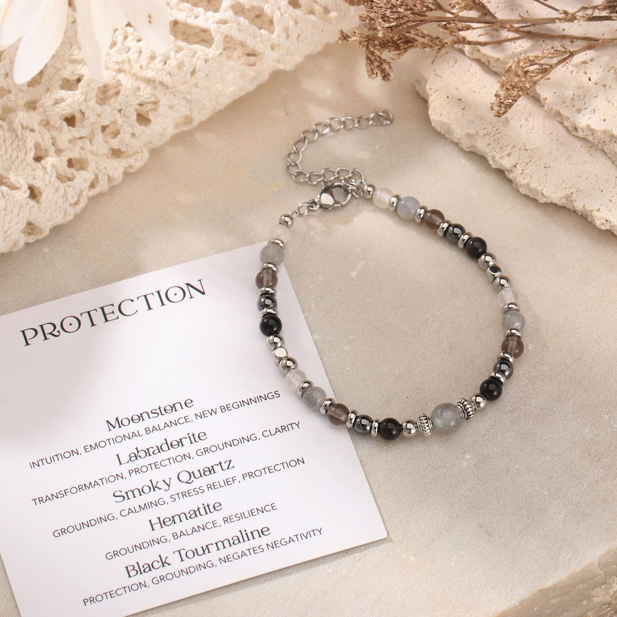 Evil Eye Bracelets Protection Bracelet for Women, Moonstone Bracelet Jewelry with Energy Protection, Tourmaline Hematite Natural Healing Stone Bracelets Emotional Spiritual Hope Jewelry (P)