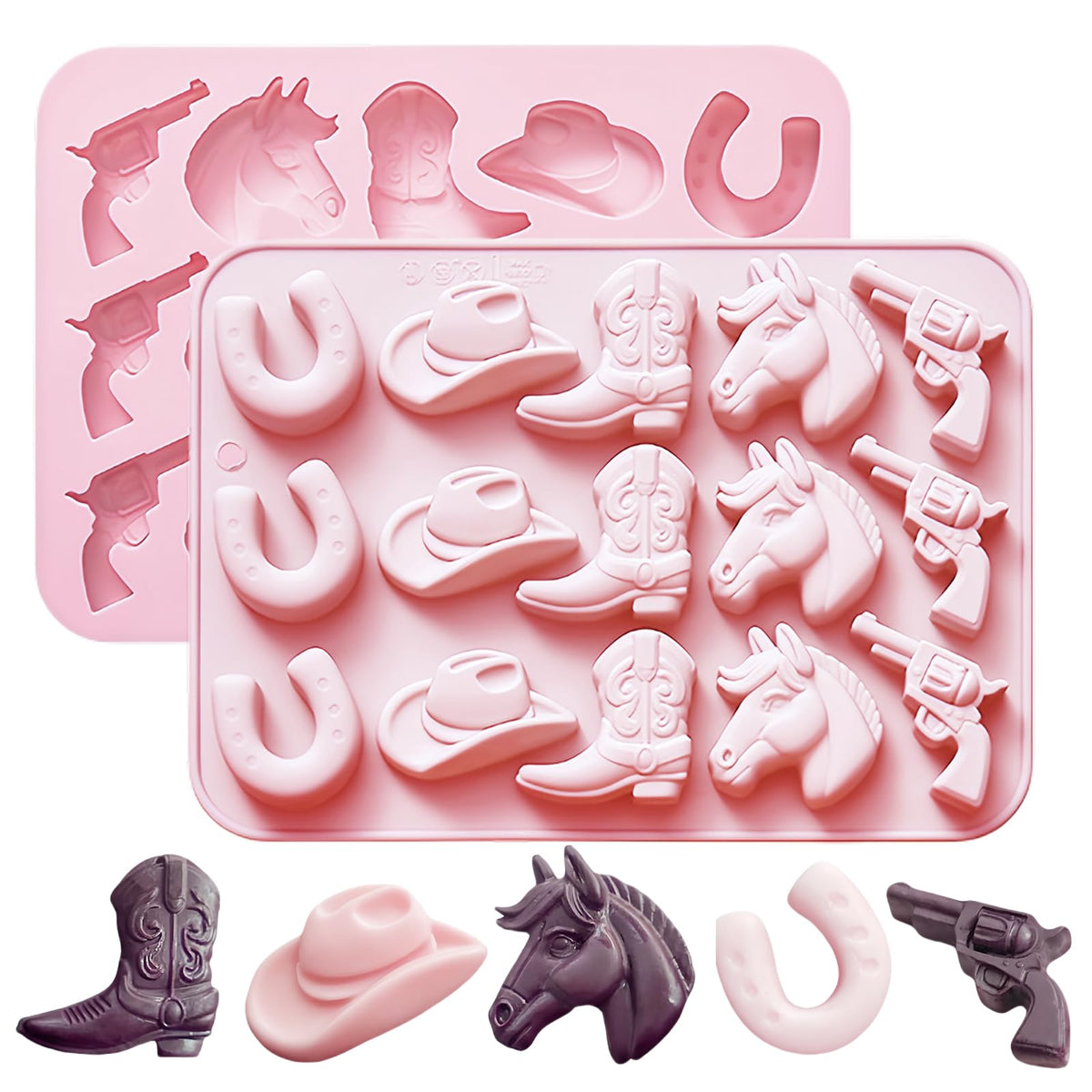 Cowboy Chocolate Molds Silicone, Western Themed Molds with Cowboy Hat, Boot, Horse, Saddle for Candy, Cakesicle, Cupcake, Jello, Ice Cube, Candle & Party Decorations