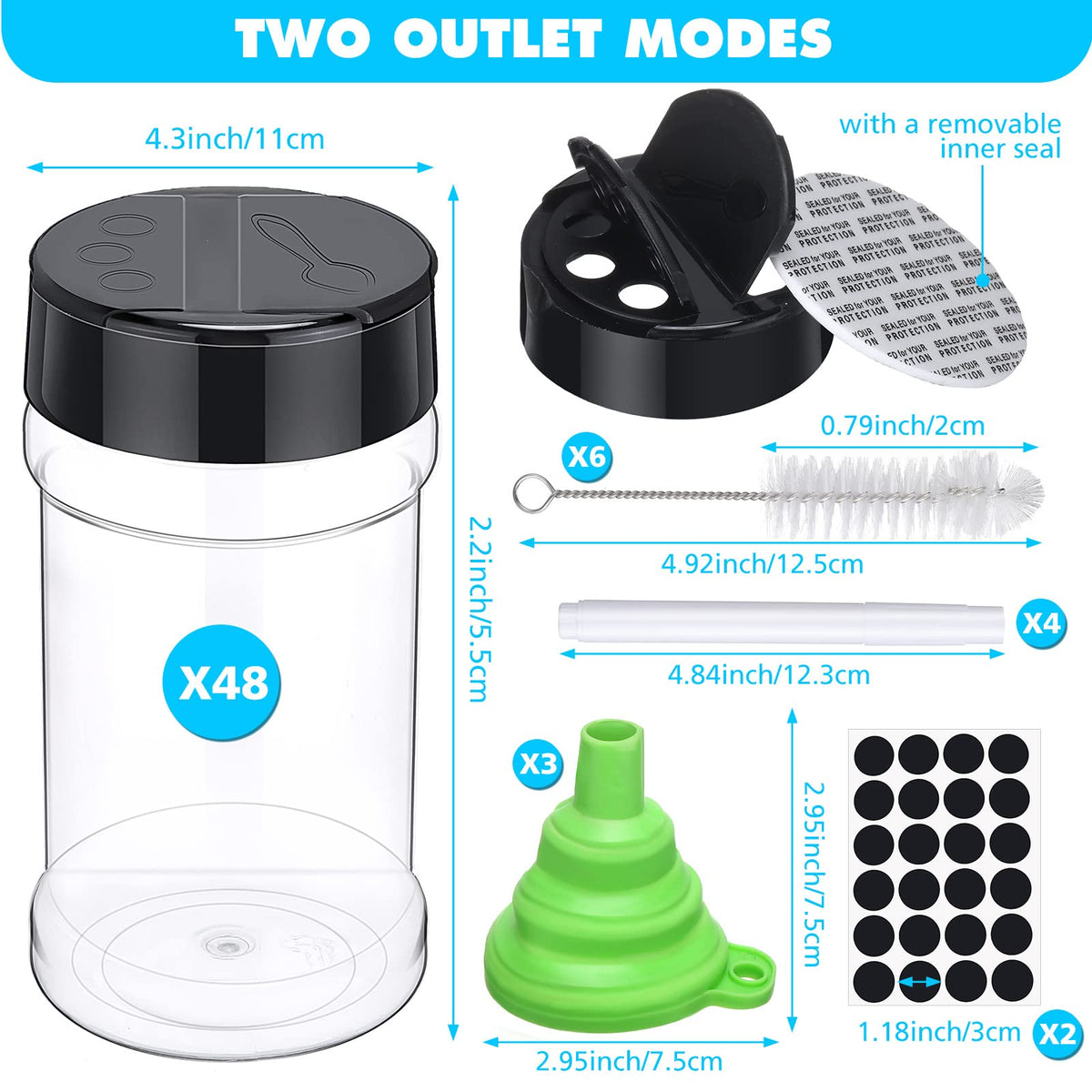 Mimorou 48 Pcs Clear Plastic Spice Jars Spice Bottles with Shaker Lids Plastic Seasoning Containers with Chalk Labels Chalk Marker Collapsible Funnel Brush Storage Containers for Kitchen Cabinet