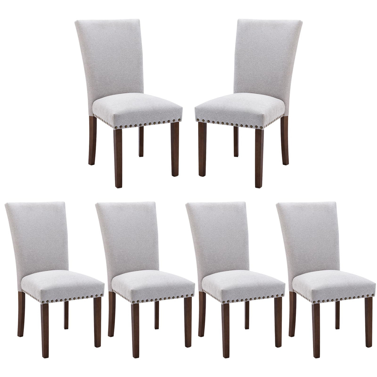 COLAMY Upholstered Parsons Dining Chairs Set of 6, Fabric Dining Room Kitchen Side Chair with Nailhead Trim and Wood Legs - Light Grey