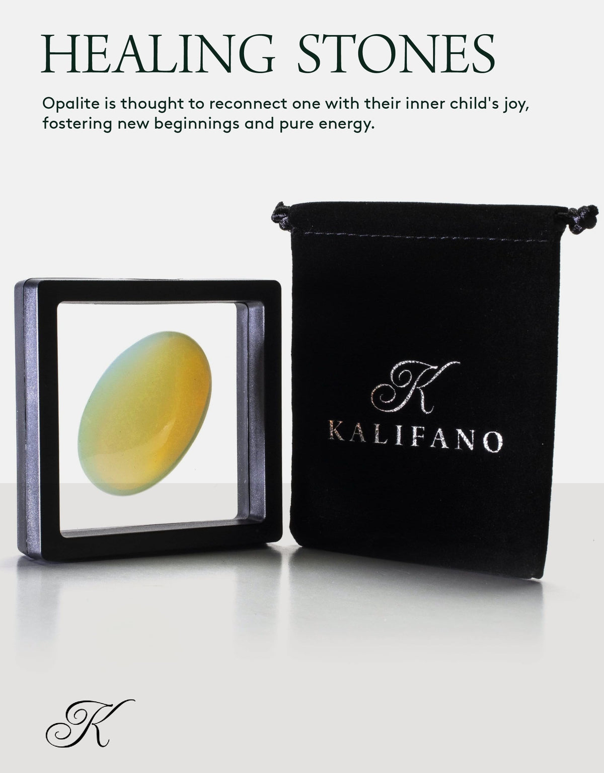KALIFANO Opalite Palm Stone with Healing & Calming Effects - High Energy Moonstone with Information Card - Reiki Worry Crystal Used for Soothing Energy (Family Owned and Operated)