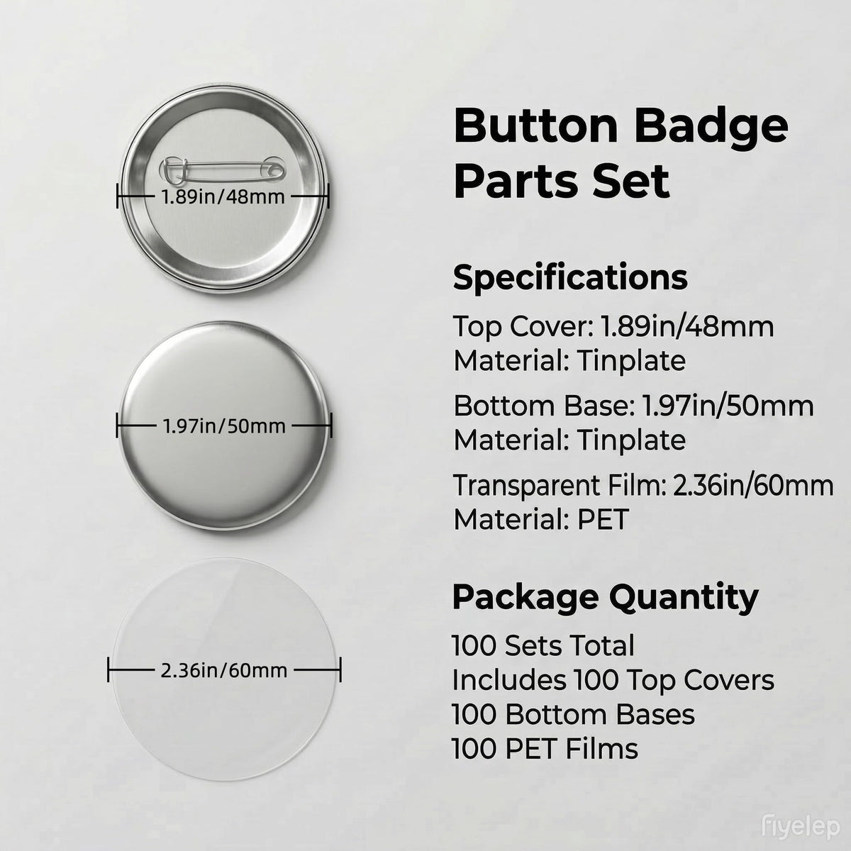 VOXIVEE 2.28in/58mm Button Maker Supplies 300Pcs, DIY Badge Parts Kit for 58mm Button Press Machine, Metal Covers Pin Backs Clear Films for Crafts Gifts Events