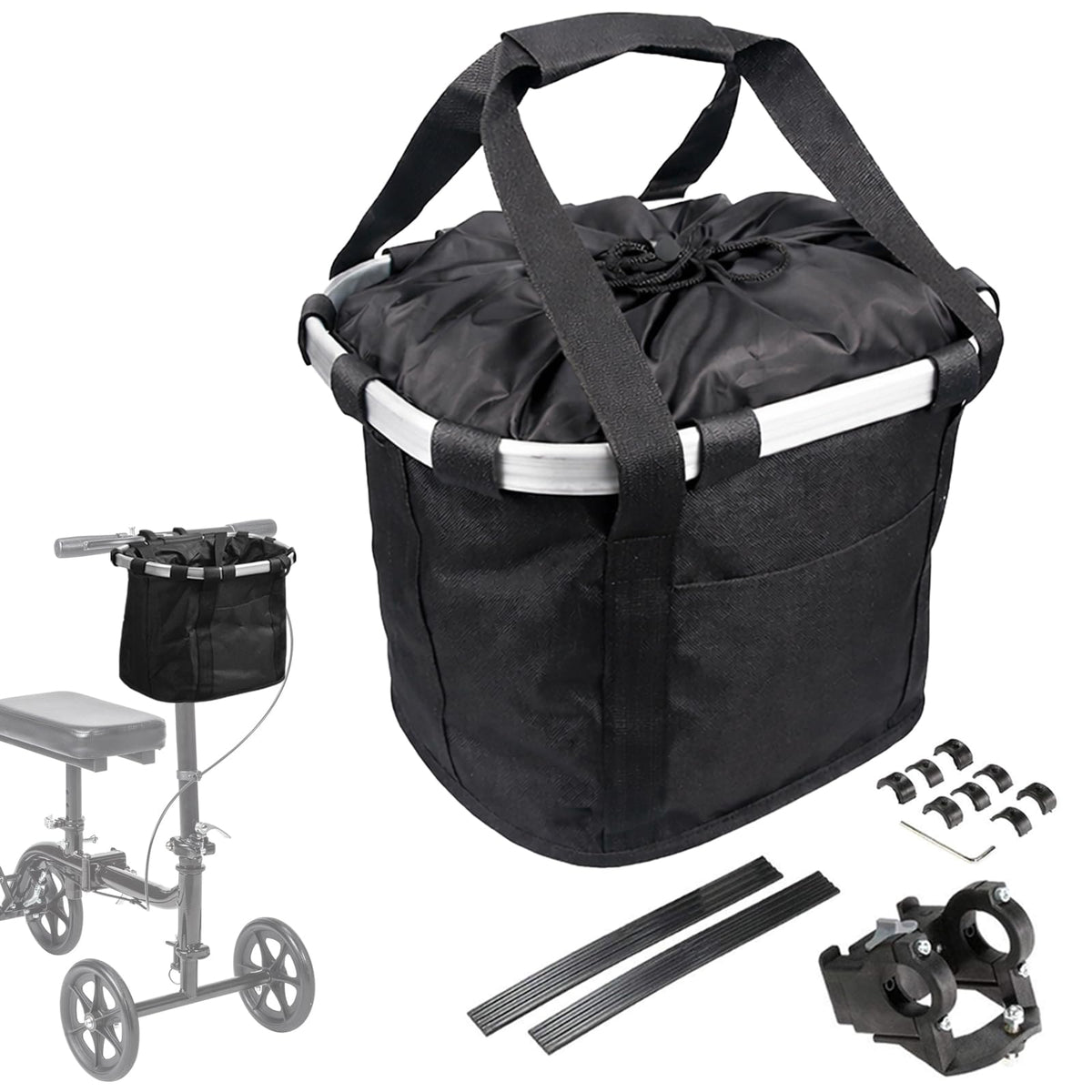 EDWERD Knee Walker Carrying Bag - Universal Foot Recovery Scooter Handlebar Pouch Storage Tote for Knee Scooter, Rollator, Wheelchair, Bike (Black - B)
