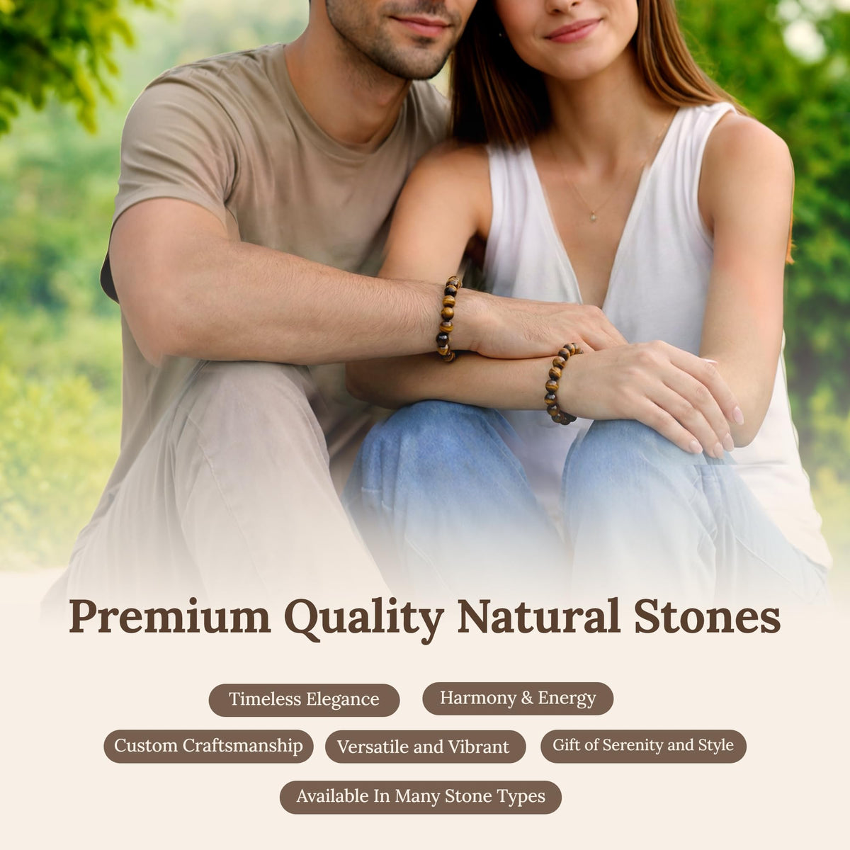 Elm City Direct 8mm Natural Stone Beaded Bracelet – Unisex Crystal Stretch Bracelets for Men & Women, Chakra & Healing Jewelry, Gift-Ready Beaded Bracelets (Tigers Eye, 8mm)