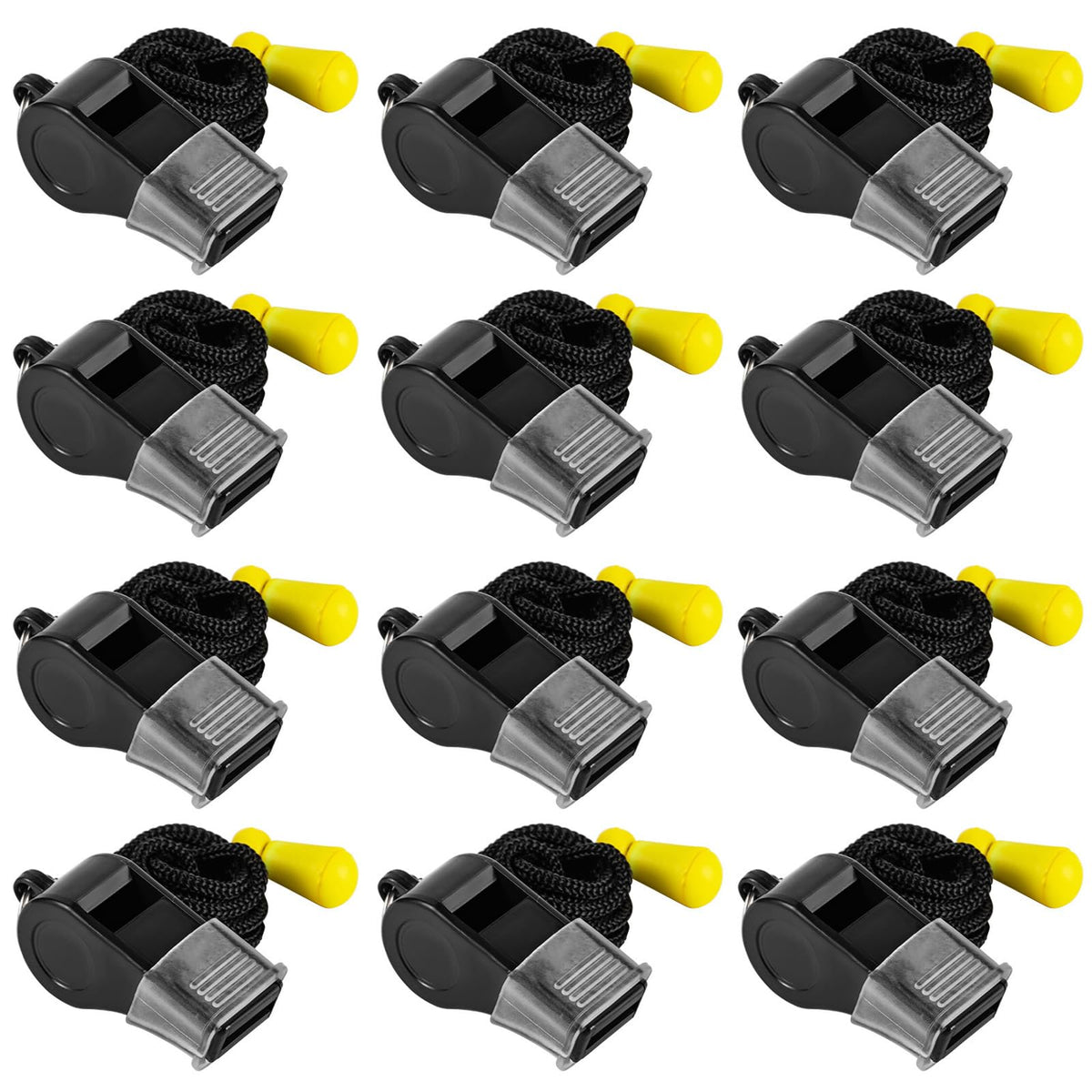 SUYAMI 12 Packs Sport Whistle with Lanyard, for Coach, Referee, Official (Black)