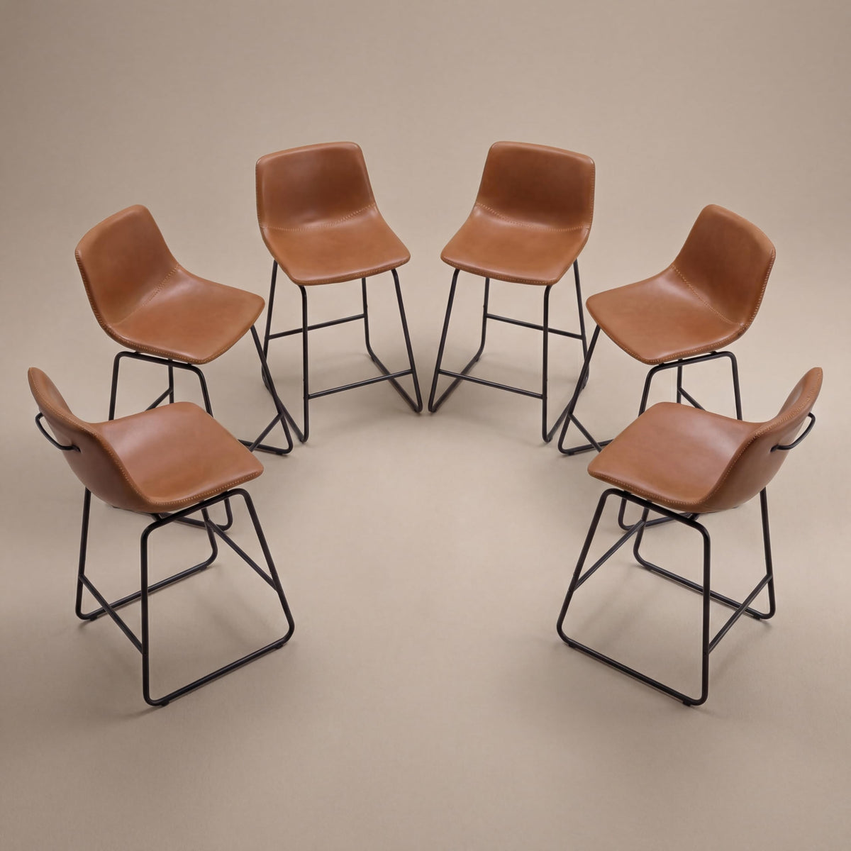 Mistpople Swivel Counter Bar Stools - 26 Inch Counter Height Barstools Set of 6 with Back and Footrest, Modern Faux Leather Armless Bar Chairs with Metal Legs for Kitchen Island, Dining (Brown)