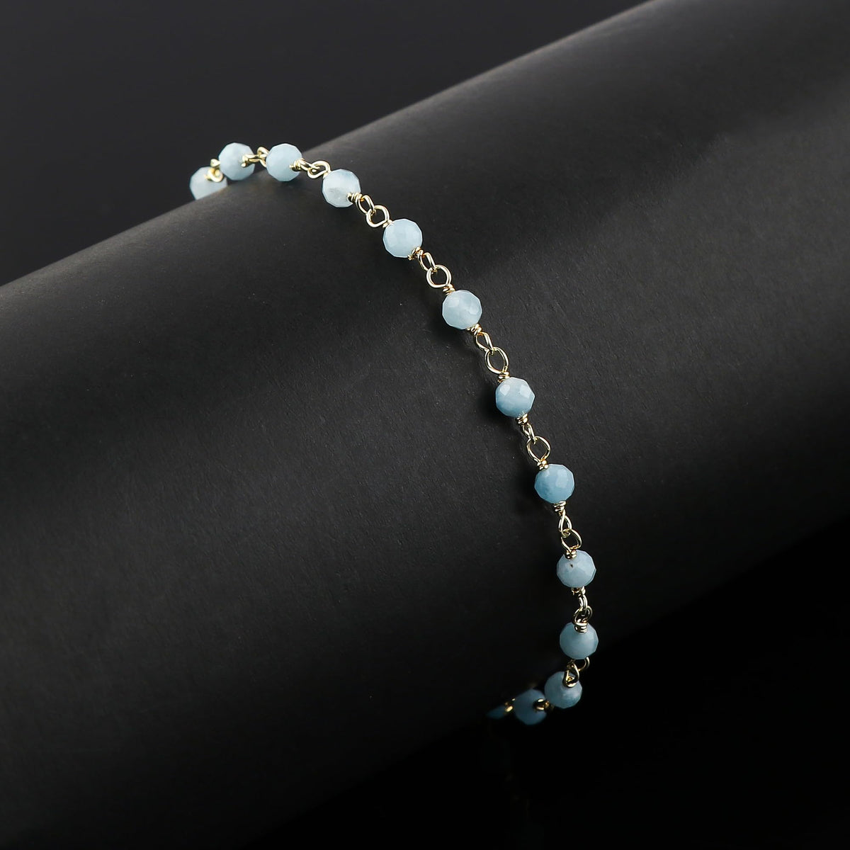 JOR Natural Aquamarine Beaded Rosary Anklet, Handmade Craft, Anklet Beads Bracelet, Chakra Healing Anklet, Gemstone Women Jewelry, Dainty Gold Plated Anklet 9 inch + 1.5 inch (1pcs)