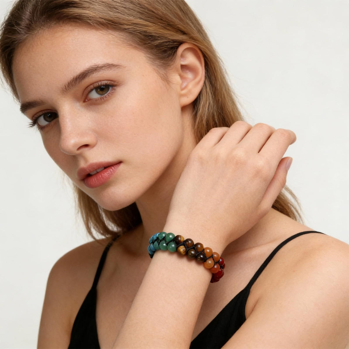 Long tiantian 7 Chakra Bracelets for Women Crystals and Healing Stones Jewelry Colorful Beaded Bracelets with a Meaningful Card