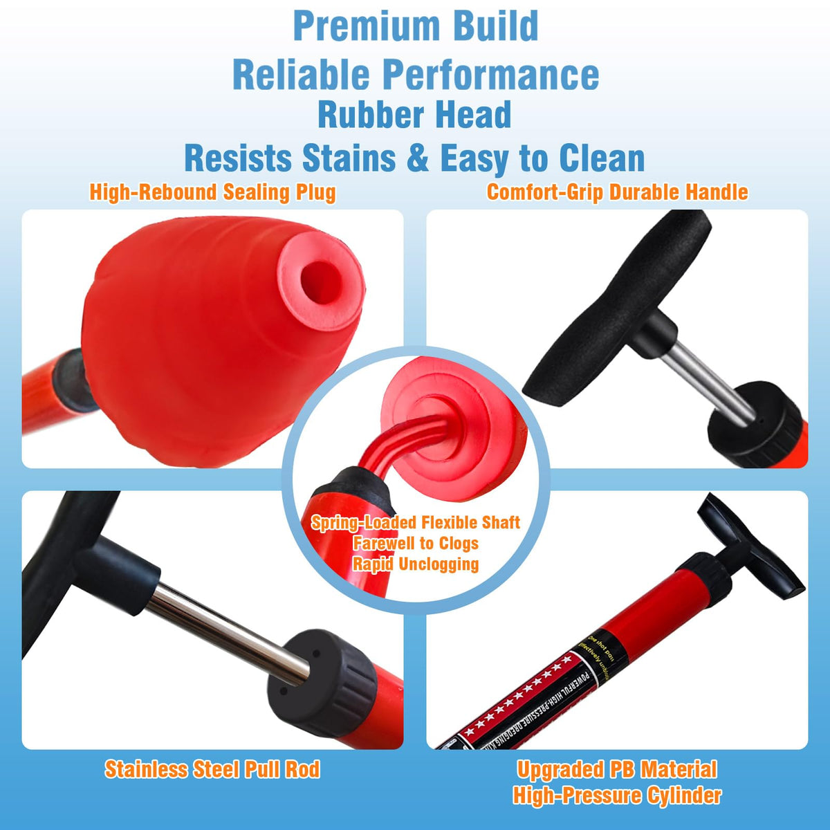 Rmticd Toilet Plunger, High-Pressure Plungers for Bathroom, Toilet Brush and Plunger Set - Powerful Air Drain Unclogger & Heavy-Duty Clog Remover for Bathroom Drains, and Clogged Pipes